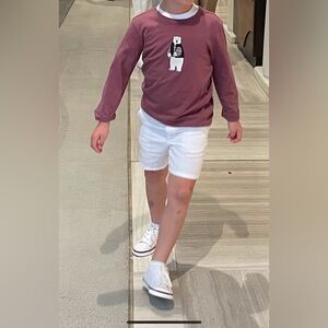 Janie and Jack boys Matching Set long sleeve bear shirt and white shorts size 6